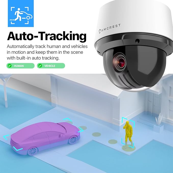 Amcrest 4MP Outdoor PTZ POE + AI IP Camera Pan Tilt Zoom (Optical 25x Motorized) Security Speed Dome, Human and Vehicle Detection, IVS, Face Detection, Auto Tracking, POE+ (802.3at) IP4M-1068EW-AI