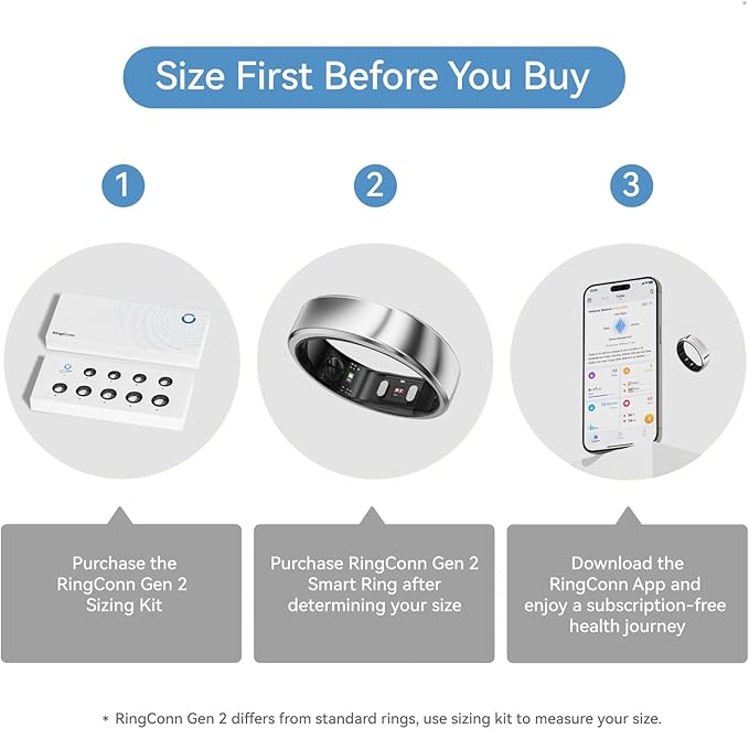 RingConn Gen 2, World’s First Smart Ring with Sleep Apnea Monitoring, No APP Subscription, 12-Day Battery Life, Stress/Heart Rate/Women's Health Tracker, Android & iOS Compatible (Silver, Size 9)
