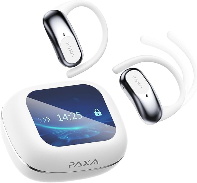 PAXA Ai Translator Earbuds 3-in-1 Two-Way Translation Earbuds Real Time Wireless Bluetooth 5.4 Headphones Translator with Touch Screen Housing for Foreign Travel/Learning/Business Openairultra,White