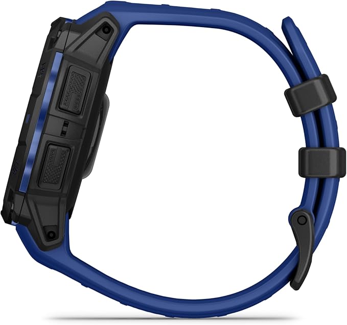 Garmin Instinct® 3 – 45 mm, AMOLED Display, Rugged Outdoor GPS Smartwatch, Built-in Flashlight, Supernova Collection Limited Edition Color, Black with Bolt Blue/Black Silicone Band