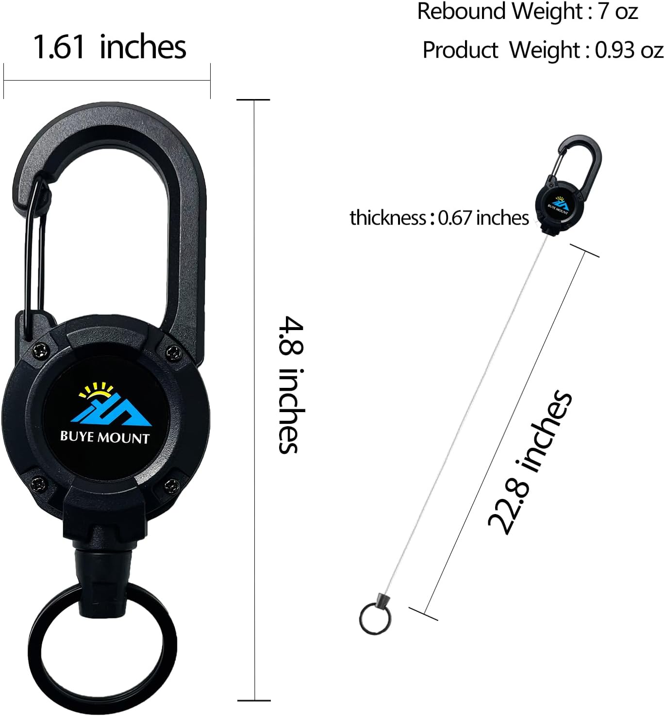 Retractable Keychain Heavy Duty, Multitool Carabiner Badge Holder, Retractable Keychain Clip Id Holder, Upgraded 58cm Stainless Steel Cord, Suitable for Men and Women Black