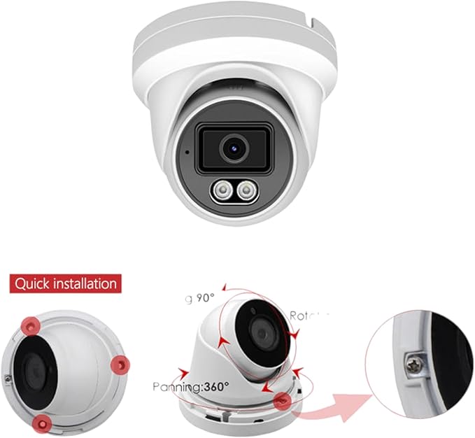 4K PoE Security Camera, 8MP IP Turret Dome, Big Sensor, Built-in Microphone, Smart Dual-Light Color Night Vision, IP67 Outdoor/Indoor, NDAA Compliant, ONVIF Compatible