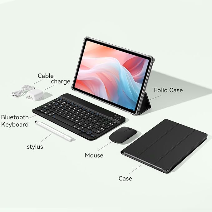 Tablet 11 inch Android 15 Tablets | Octa-core | 12GB RAM+128GB ROM | 8000mAh Tablet with Keyboard | Mouse | Case | Dual Band WiFi | BT 5.0 | GPS | 13 MP Dual Camera (Black with Keyboard)