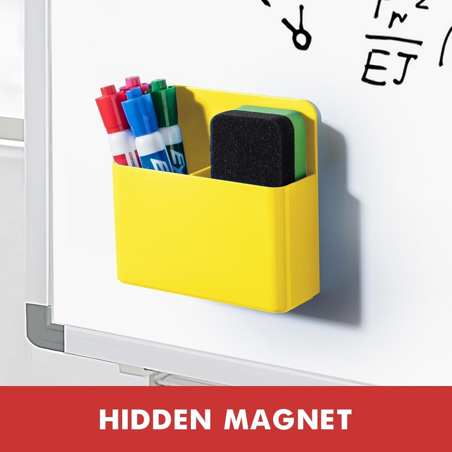 BEYGORM 2 Pack Plastics Magnetic Pen Holder for Refrigerator, Dry Erase Marker Holder for Whiteboard，Magnet School Locker Organizer Accessories, Pencil Cup, Pen Caddy, Classroom Organization(Yellow)