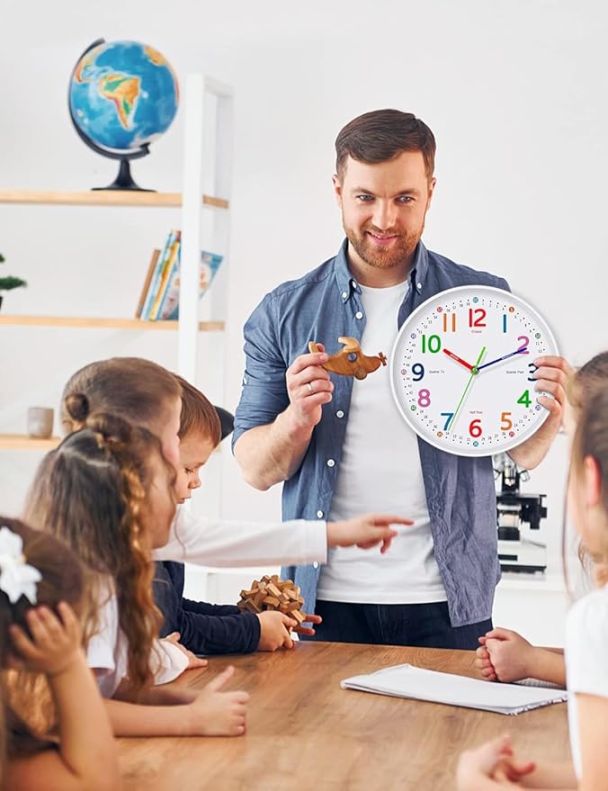 Silent Kids Wall Clock – Non-Ticking, Battery-Powered, Ideal for Teaching Time and Stylish Décor in Any Room - 14 Inch