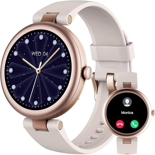 Fitness Tracker, Round Fitness Watches for Women with Bluetooth Call Heart Rate Monitor Sleep Tracker Calorie/Step Counter, Birthday Gift for Women Lady Mom Waterproof (Starlight)