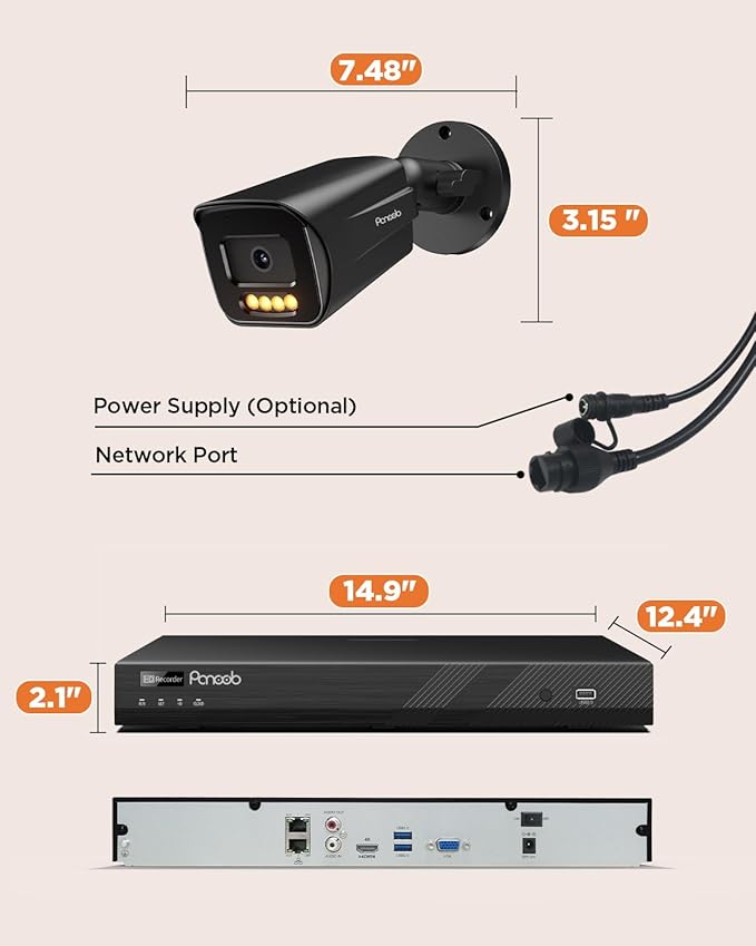 32 Channel Security Camera System, 20pcs 5MP PoE IP Bullet Camera, Smart Color Night Vision, 2 Way Audio Talking, AI Human Vehicle Detection, Remote Access, 4K 32CH NVR 8TB HDD, PB65B2032-5MD