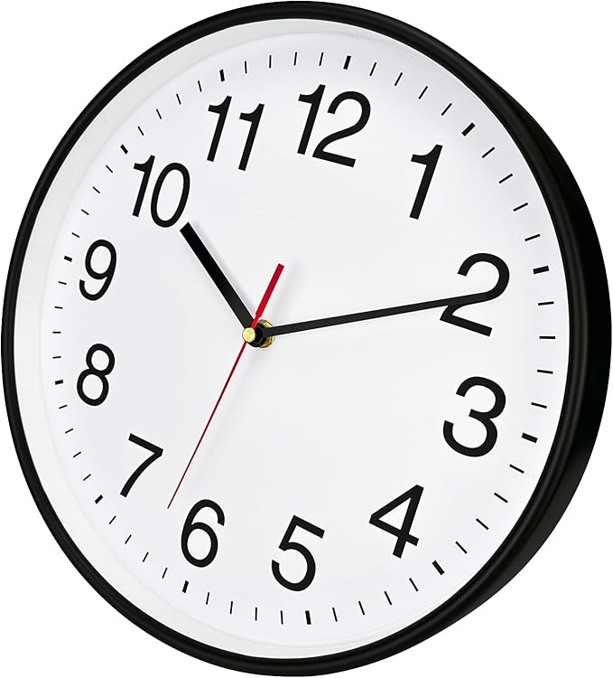 Plumeet Extra Large Wall Clock - 16" Non Ticking Silent Quartz Black Wall Clocks - Simple Design Wall Clocks for Living Room Decor, Battery Operated, White