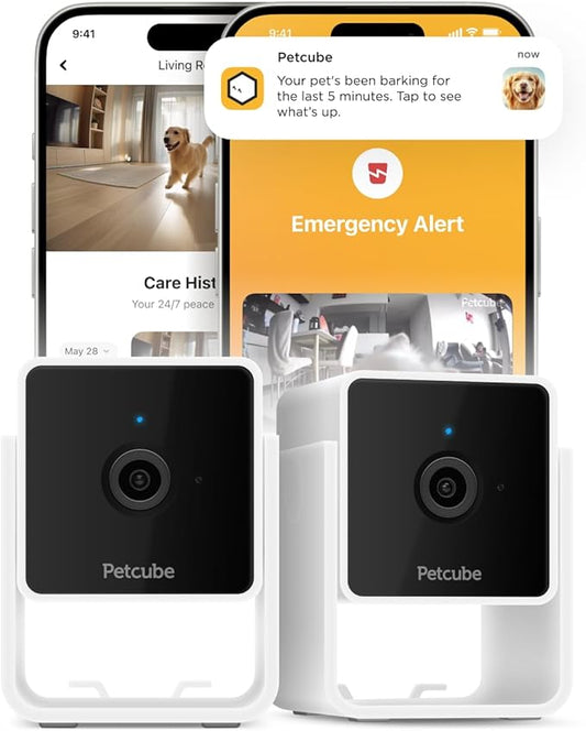 Petcube Cam Indoor Home Security Camera with 1080p HD Video, Two-Way Audio, Motion Detection, and Phone App, Night Vision Wi-Fi Camera for Apartment Security, Video Baby Monitor, Pet Camera (2pack)