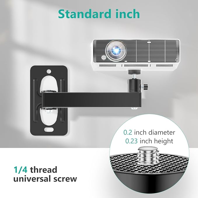 WALI Mini Porjector Wall Mount, Wall Mount Projector for 1/4" Screw, Fully Adjustable Projector Hanging Bracket Ceiling Mount Holder Holds up 4.4lbs, Black (1330LM-PMS)