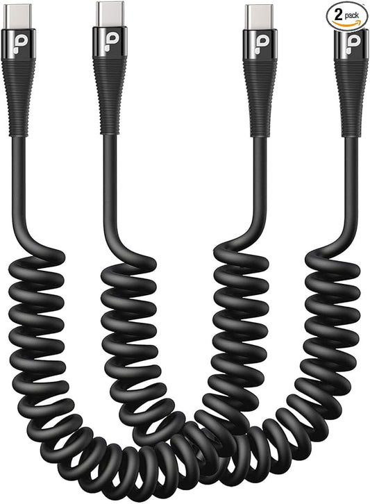USB C to C Cable 3FT for Car, Coiled USB C Cable Fast Charging for iPhone 16, Short USB Type C Cable for iPhone 17/16/15/Pro Max/Plus/Samsung Galaxy S23, Compatible All Type C Devices-Black