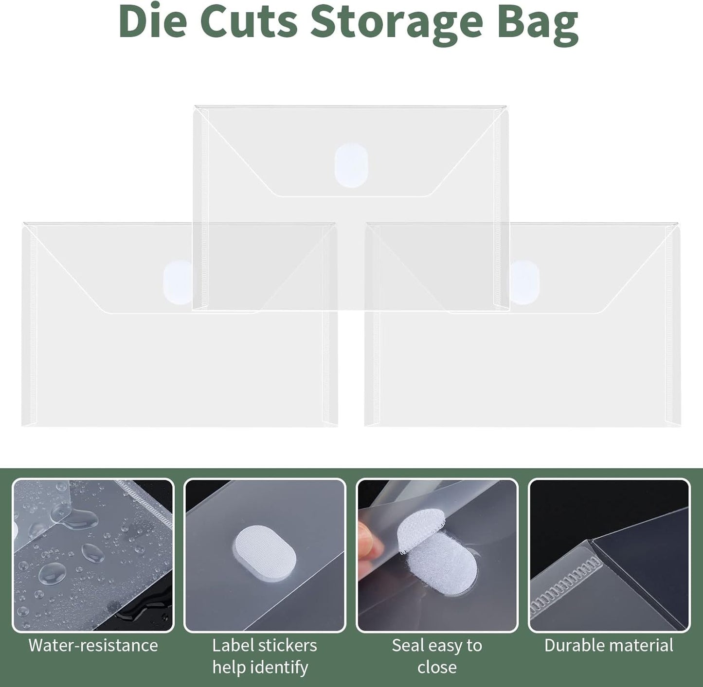 12 Pack Clear Die & Stamp Storage Bag Transparent Plastic Folders for Cutting Dies Stencil Embossing Crafts for DIY Scrapbooking Paper Card Craft Organizer Holder