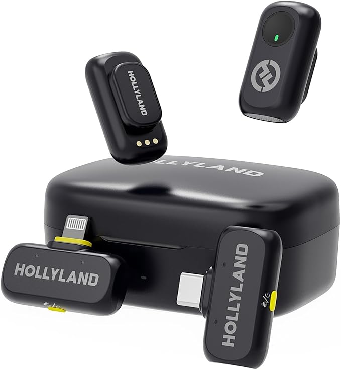 Hollyland Lark A1 Wireless Mini Microphone for iPhone & Android, 48kHz/24-bit, 3-Level Intelligent Noise Cancel, Microphone for YouTube, Podcast, Vlogging (Black, 2TX + 2RX + Charging Case)