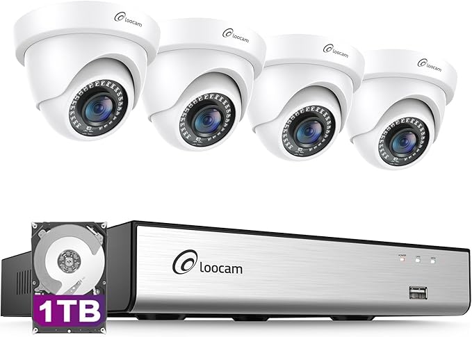 Loocam Home Security Camera System Wired, AI Human/Vehicle Detection, 2MP HD 1920TVL Surveillance DVR Kits Dome Cameras Indoor Outdoor, H.265+ 8CH DVR & 1TB HDD, Smart Playback, Remote Access
