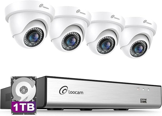 Loocam Home Security Camera System Wired, AI Human/Vehicle Detection, 2MP HD 1920TVL Surveillance DVR Kits Dome Cameras Indoor Outdoor, H.265+ 8CH DVR & 1TB HDD, Smart Playback, Remote Access