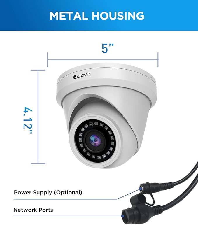 4COVR 4K PoE Security IP Camera Outdoor IP67, 8MP UHD Wired Surveillance Dome Camera with Smart Human/Vehicle Detection, 110° Wide View Angle 2.8mm Lens, 18Pcs IR LED HD 100ft Night Vision, LY97AX8MA