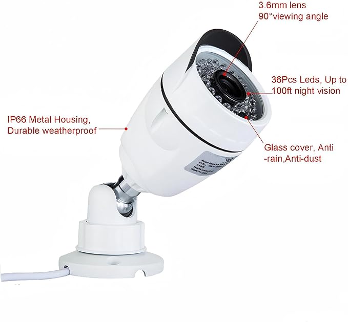 Eversecu 4 Channel Security Camera System 1080P DVR and 4pcs HD Weatherproof Cameras, Night Vision, Motion Alert, Smartphone, PC Easy Remote Access, 500GB HDD Preinstalled, Premade Cables Included