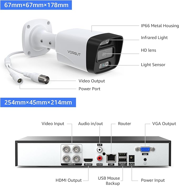 Wired Security Camera System, 4CH 5MP Lite CCTV Surveillance DVR Kit with 4 x 3MP Home AHD Security Camera for Outdoor Use, IP66 Waterproof Metal Shell,Remote Access,Smart Detection,500G HDD