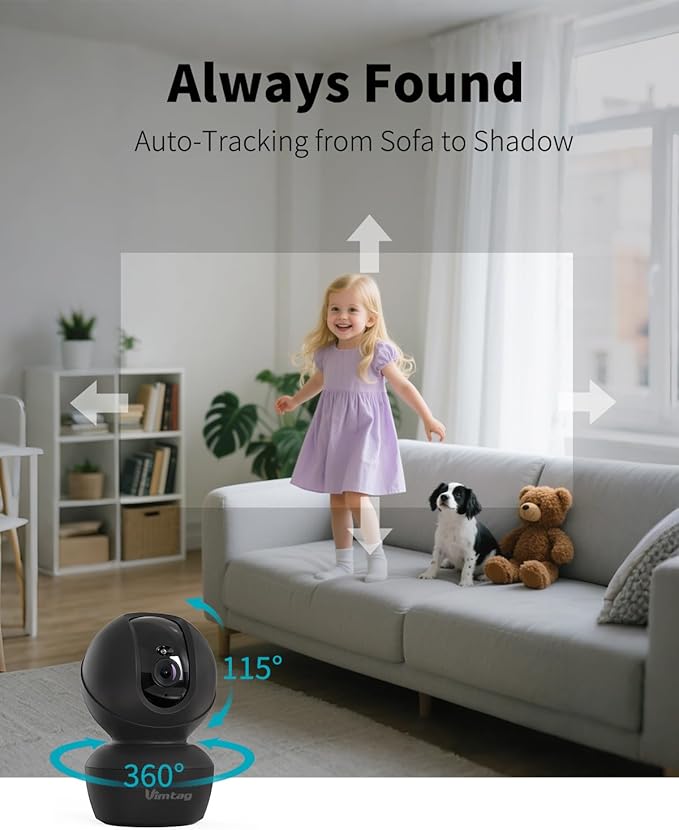 VIMTAG 5G 4MP Security Camera Indoor, 2 Pack Dog Camera with Speaker 360 Motion Tracking, IR Night Vision, Indoor Cameras for Home Security Puppy Cat, 2-Way Audio, Support Alexa, Card (Not Included)