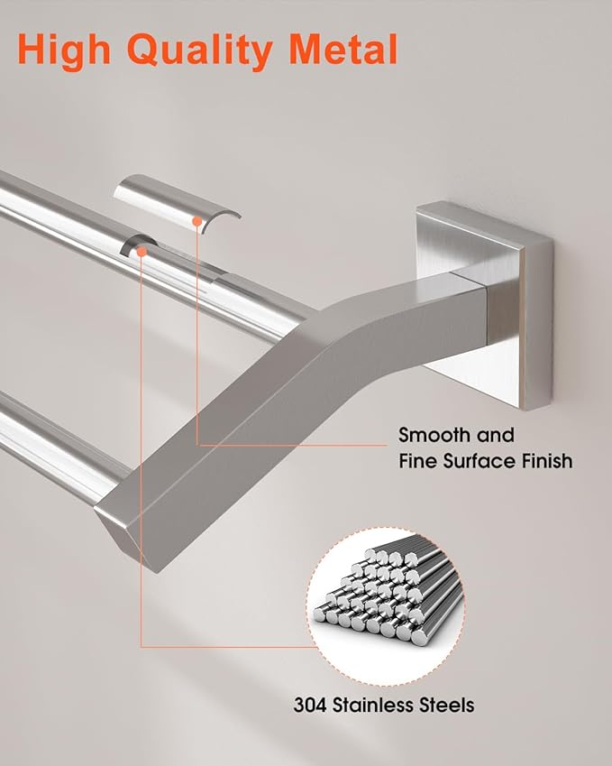 Alise Bath Double Towel Bars Towel Racks for Bathroom,Wall Mount Towel Holder Heavy Duty SUS304 Stainless Steel Towel Hanger Towel Rail,Brushed Nickel,24 Inch