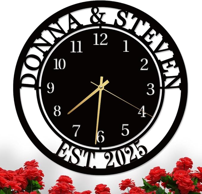 Custom Large Last Name and EST Large Metal Wall Clock, Personalized Metal Family Name Clocks, Silent Clock for Wall, Love Theme Clocks Sign, Living Room Decor, Housewarming Gift