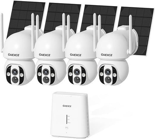 Solar Camera Outdoor Wireless, 4 Cam Kit, No Subscription, Wireless Home Security Camera System, Expandable to 10CH, 360° View PT Cameras, 2K Color Night Vision, Two-Way Talk, 2.4G & 5GHz WiFi