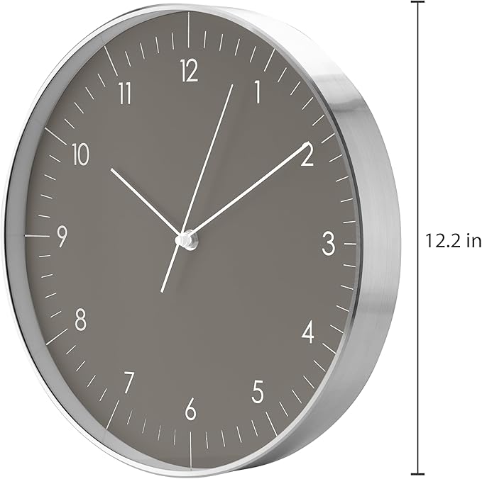 LUUK LIFESTYLE Silent Quartz Wall Clock, Nordic and Minimalist Design, Interior Decoration for Living Room, Kitchen, Bedroom, Dark Grey and Silver