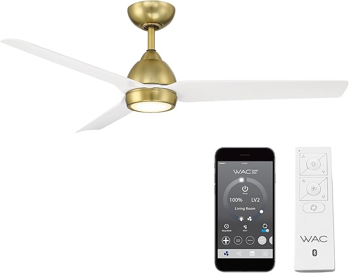 WAC F-001L-SB/MW Mocha 54" Outdoor Ceiling Fan with LED Lights and Remote, Soft Brass Matte White