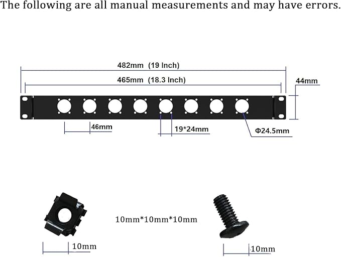 Harrisen 2PCS Hinged Rack Panel，1U8D XLR HDMI Audio Rack Mount Panel for 19 inches Audio Enclosure Server Computer Equipment Studio