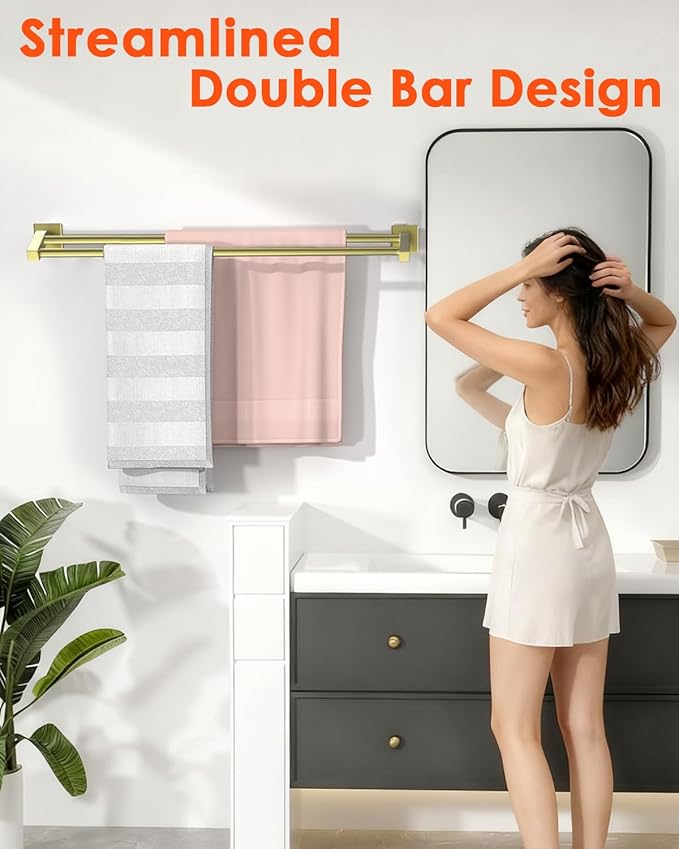 Alise Bath Double Towel Bars Towel Racks for Bathroom,Wall Mount Towel Holder Heavy Duty SUS304 Stainless Steel Towel Hanger Rail,GK9800-G Gold Finish 32-Inch