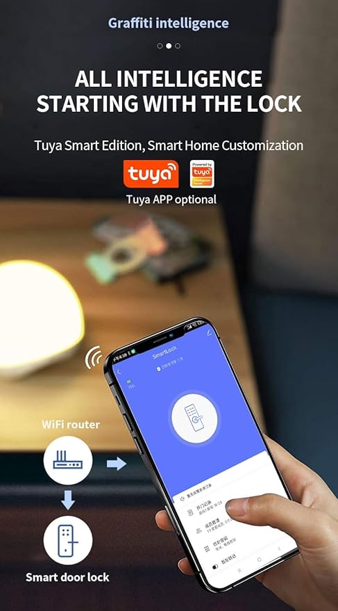 Smart Lock Fingerprint Door Lock with Touch Screen Password Electronic Locks, Tuya APP Remote Control Smart Door Lock (P12 with TUYA APP)