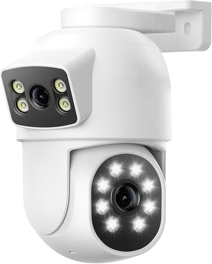 Camcamp Dual Lens Security Camera Outdoor, 2K Full HD Video, 360° View Pan/Tilt Surveillance & Security Cameras with Color Night Vision, Easy to Install, PIR Alarm