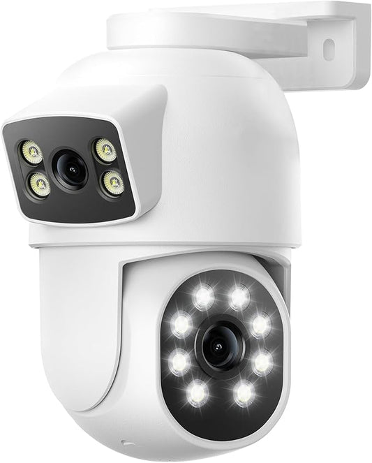 Camcamp Dual Lens Security Camera Outdoor, 2K Full HD Video, 360° View Pan/Tilt Surveillance & Security Cameras with Color Night Vision, Easy to Install, PIR Alarm