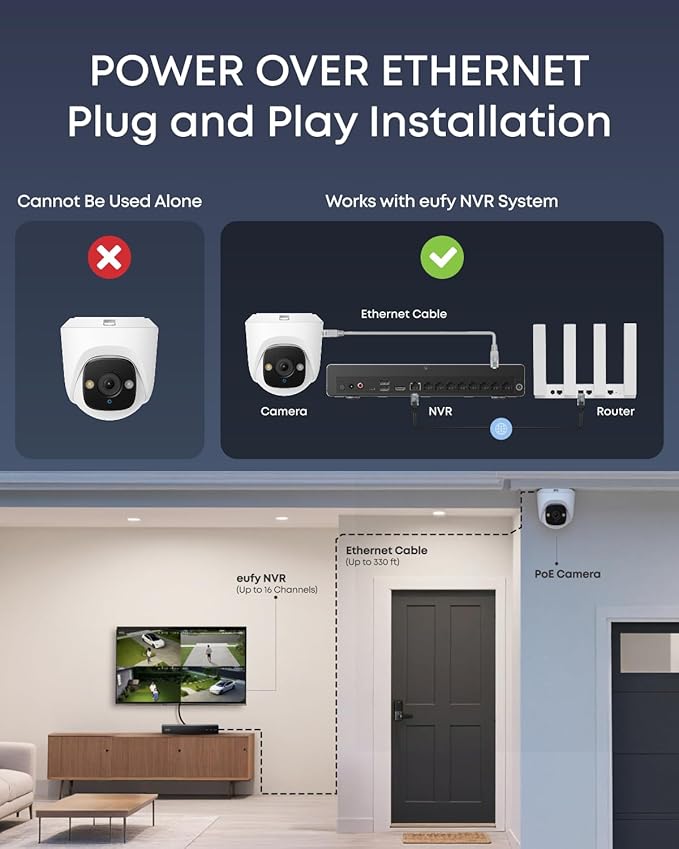 eufy PoE Bullet Security Camera E41, NVR Wired Add On Cam, Requires eufy NVR,4K UHD, 24/7 Recording, Human/Vehicle/Pet AI Detection, Red and Blue Strobe, Plug and Play