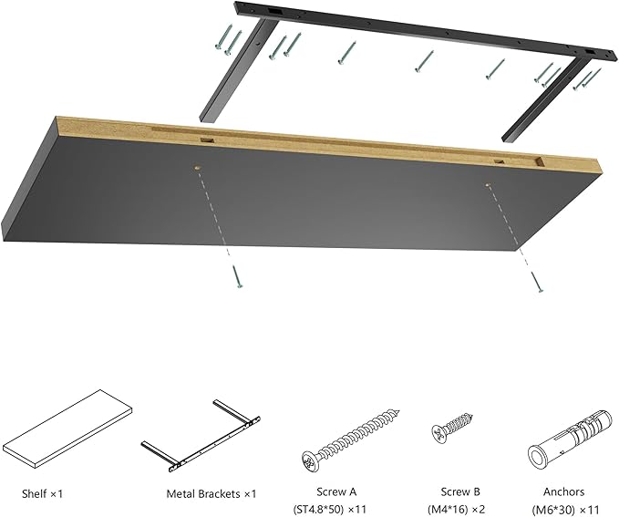 Wall Shelf Set of 2, Black Floating Shelves 24 in W x 10 in D x 1 in H, Wooden Floating Wall Shelf with Invisible Brackets for Living Room/Bedroom/Bathroom/Kitchen Storage and Decor