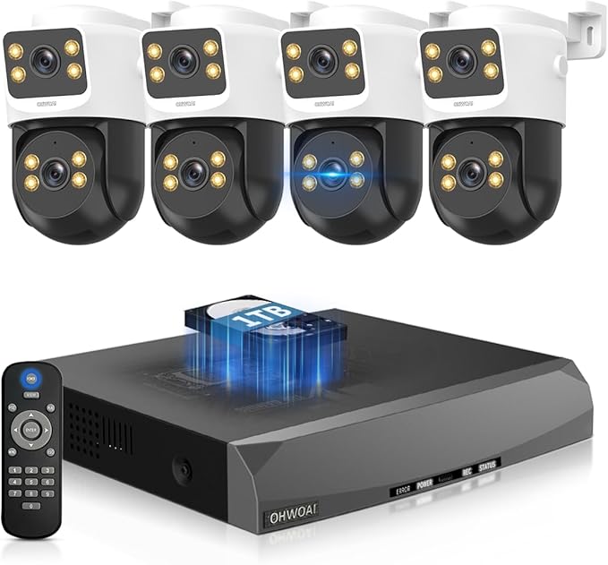 《Dual Lens & Auto Tracking》4K PoE Security Camera System Outdoor, PTZ Video Surveillance Cameras Systems with Color Night Vision, Surveillance DVR Kits
