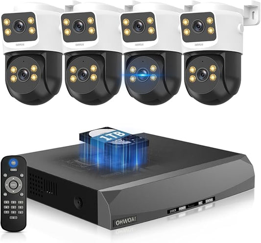 《Dual Lens & Auto Tracking》4K PoE Security Camera System Outdoor, PTZ Video Surveillance Cameras Systems with Color Night Vision, Surveillance DVR Kits