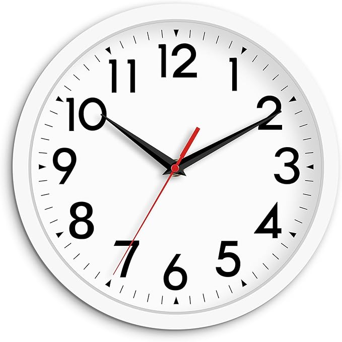 12 Inch Wall Clock Battery Operated Silent Non Ticking Analog Modern Decorative for Office Kitchen Outdoor Living Room Classroom Bedroom Bathroom School(White)