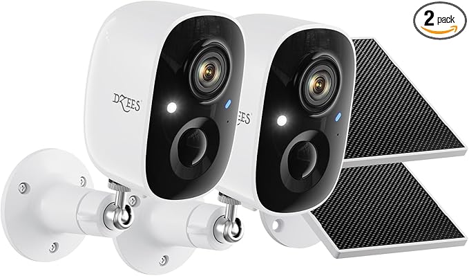 Dzees Solar Security Cameras Wireless Outdoor, 2K Cameras for Home Security System with Battery Powered, Spotlight & Siren, PIR AI Detection, Color Night Vision, Cloud/SD Storage,2.4GHz Wi-Fi,2 Pack