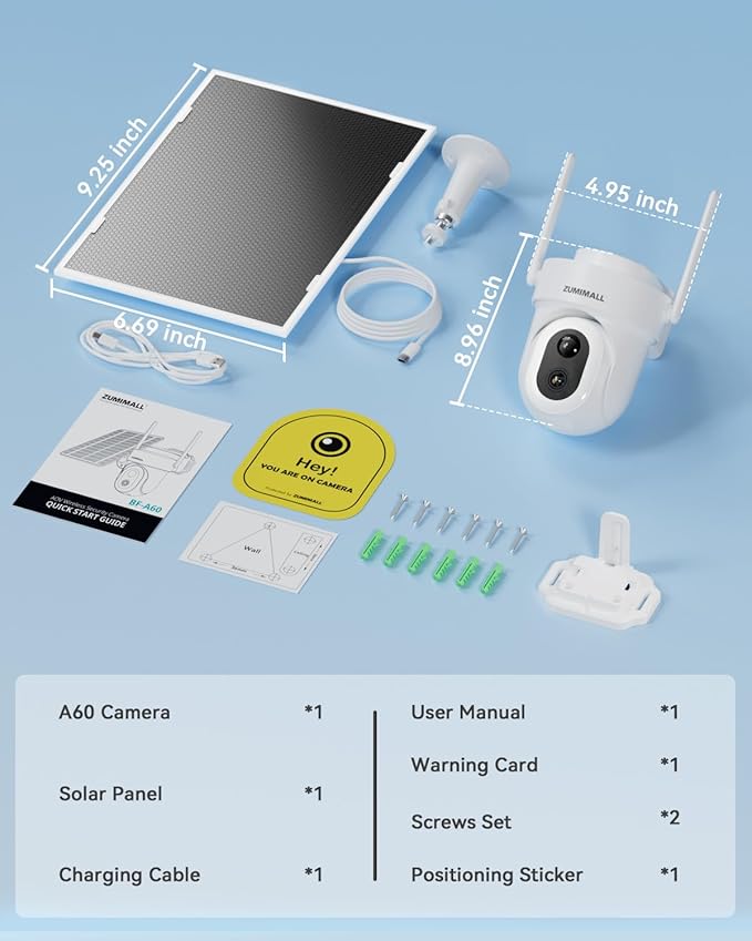 ZUMIMALL 24/7 Recording Solar Security Cameras Wireless Outdoor, 9W Solar Panel, AOV Cameras for Home Security, 360° Auto Tracking, 2K Color Night Vision, 2.4GHz WiFi, 512G Local Storage(Not Include)