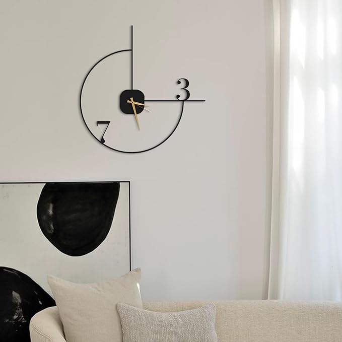 Minimalist Wall Clock 20-Inch – Black Metal, Silent Non-Ticking Quartz, Sleek Contemporary Design for Living Room, Kitchen, Office