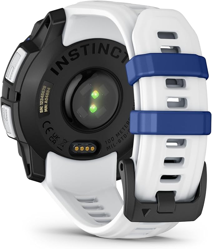 Garmin Instinct® 3 – 45 mm, Solar, Rugged Outdoor GPS Smartwatch, Built-in Flashlight, Supernova Collection Limited Edition Color, Whitestone with Whitestone/Bolt Blue Silicone Band