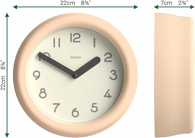 JONES CLOCKS® Fuze Wall Clock | Small Round Clock | Beige | Playful Modern Design with Soft sculptural Presence | Ideal for Kitchens Living Rooms Kid's bedrooms