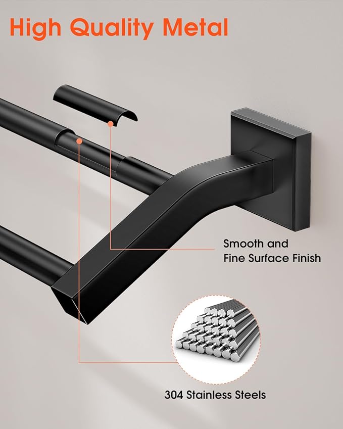 Alise Double Bath Towel Bars Towel Racks for Bathroom,Wall Mount Towel Holder Heavy Duty SUS304 Stainless Steel Towel Hanger Rail,GK9700-B Matte Black,28-Inch
