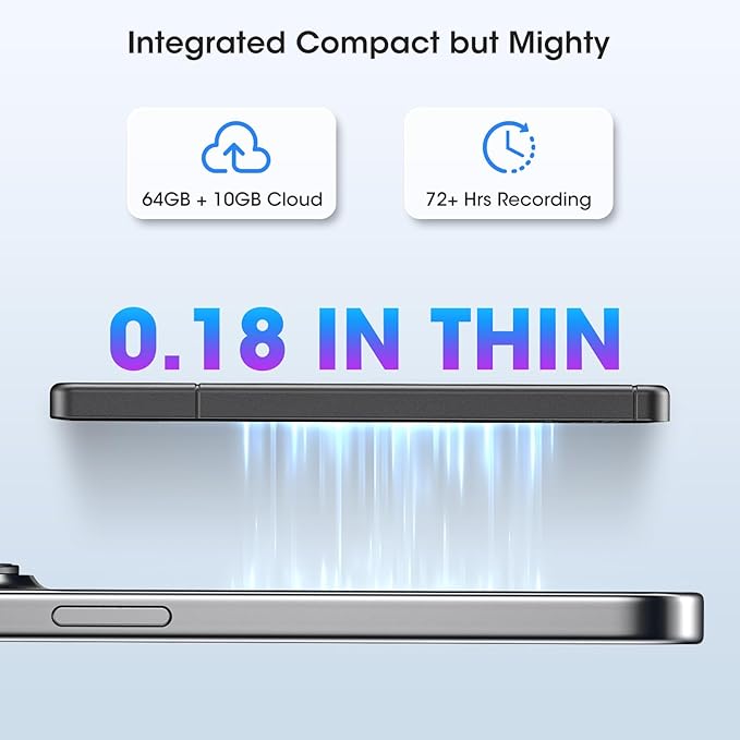 AI Voice Recorder - AI Note Taking Device with Transcribe & Summarize, Support 118 Languages, 64GB APP Control, AI Noise Cancellation, Clear Audio Recorder for Lectures, Meetings, Calls