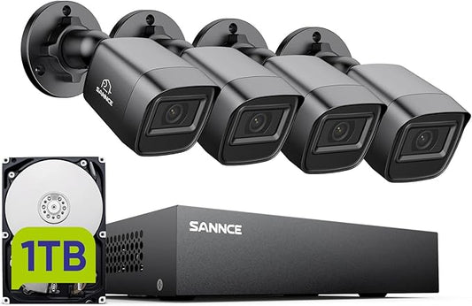 SANNCE 8CH 1080P Security Camera System DVR and 4x2.0MP Indoor Outdoor IP66 Weatherproof Bullet CCTV Cameras with IR 100ft Night Vision LEDs, Easy Remote Access,Home Surveillance System(1TB HDD)