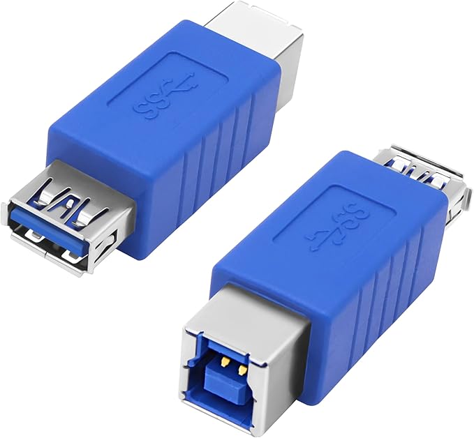 MEIRIYFA USB A to USB 3.0 B Printer Adapter, USB 3.0 Type-B to USB3.0 Type-A Female Adapter Converter 5Gbps for Printer, Scanner, External Hard Drive, Laptops - Blue, 2PCS (USB-B Female)