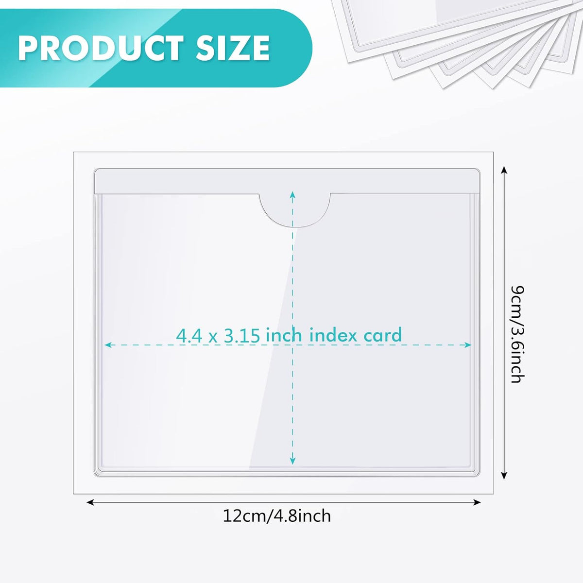 Outus 500 Pack Self Adhesive Index Card Holder Clear Plastic Label Pockets with Top Open for Loading Sticky Business Card Sleeves for Storage Bins Library Organizing Photo Protecting(3.6 x 4.8 Inch)