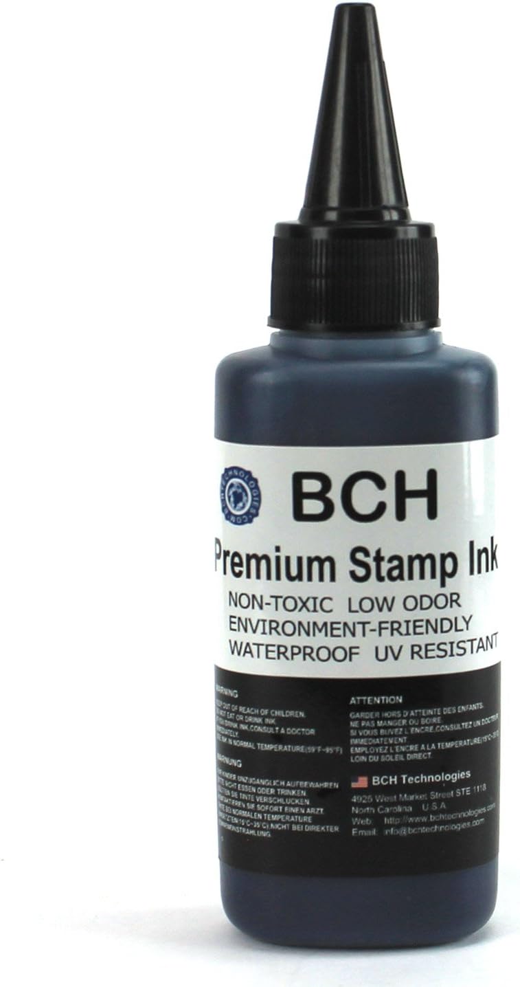 2X Black+ 1X Blue Stamp Ink Refill by BCH - Premium Grade -2.5 oz (75 ml) Ink Per Bottle (7.5 oz / 225 ml Total)