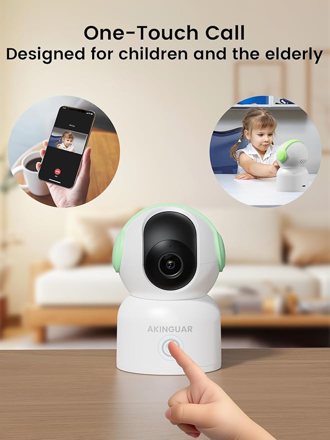 2K 3MP Indoor Security Camera, 5GHz/2.4GHz WiFi Camera, Security Camera for Home, 360°Pan Security Cameras with Motion Detection & One-Touch Call, Night Vision, Compatible with Alexa, Green
